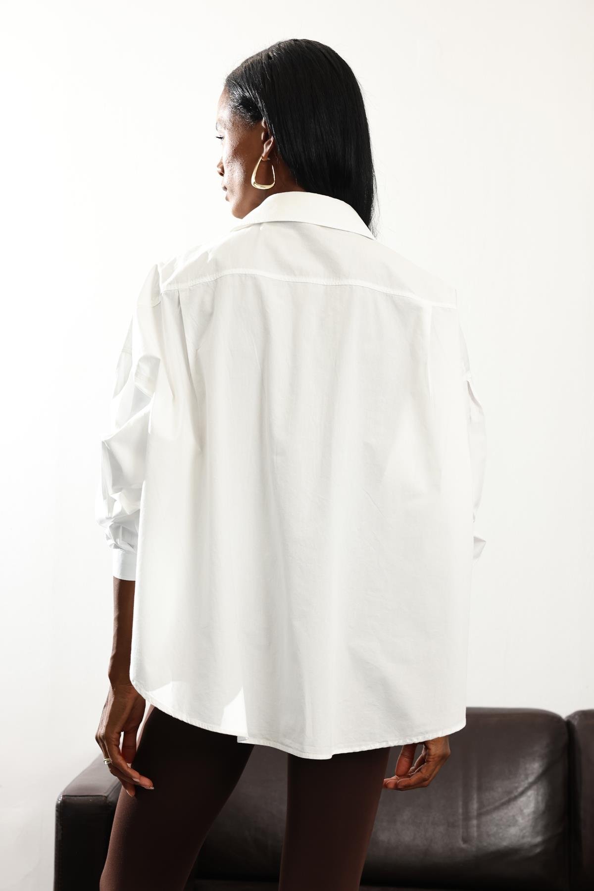 Beyaz Oversize Poplin Gömlek 4008