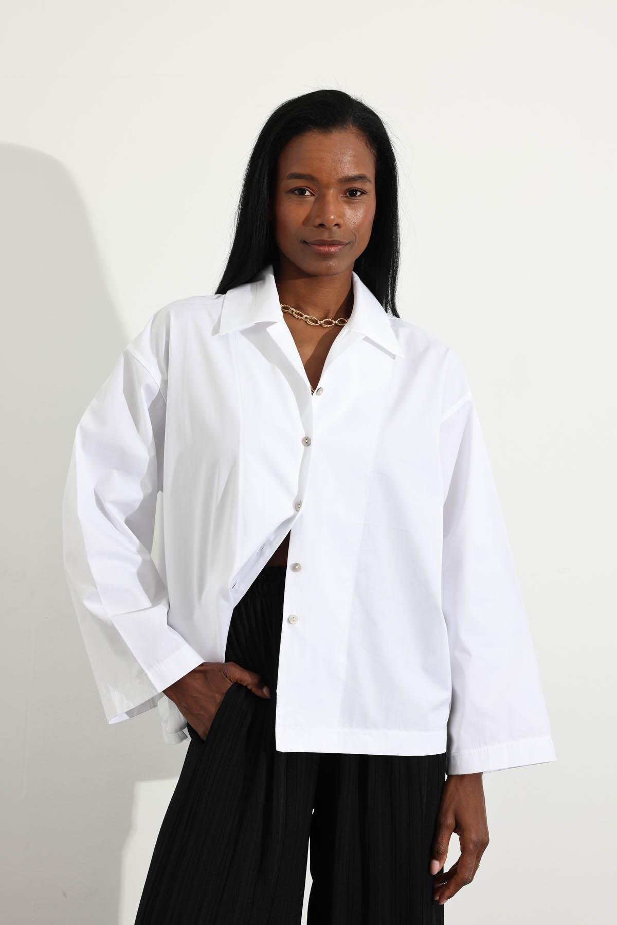 Beyaz Oversize Poplin Gömlek 4952