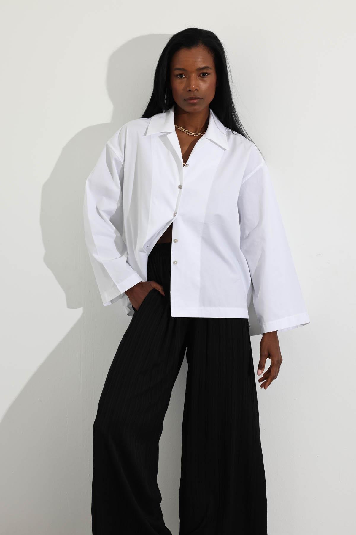 Beyaz Oversize Poplin Gömlek 4952