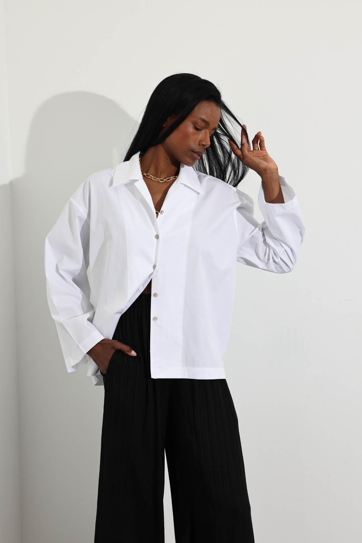 Beyaz Oversize Poplin Gömlek 4952