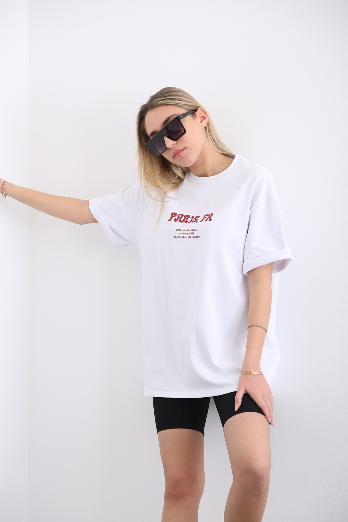 Beyaz Paris Baskılı Tshirt 