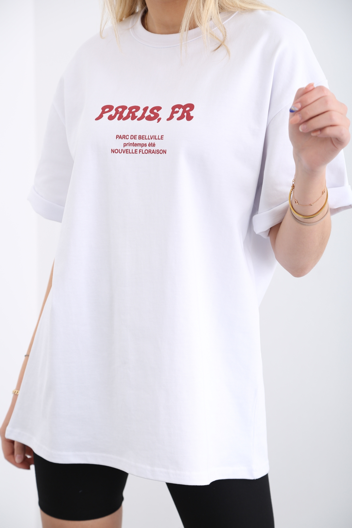 Beyaz Paris Baskılı Tshirt 