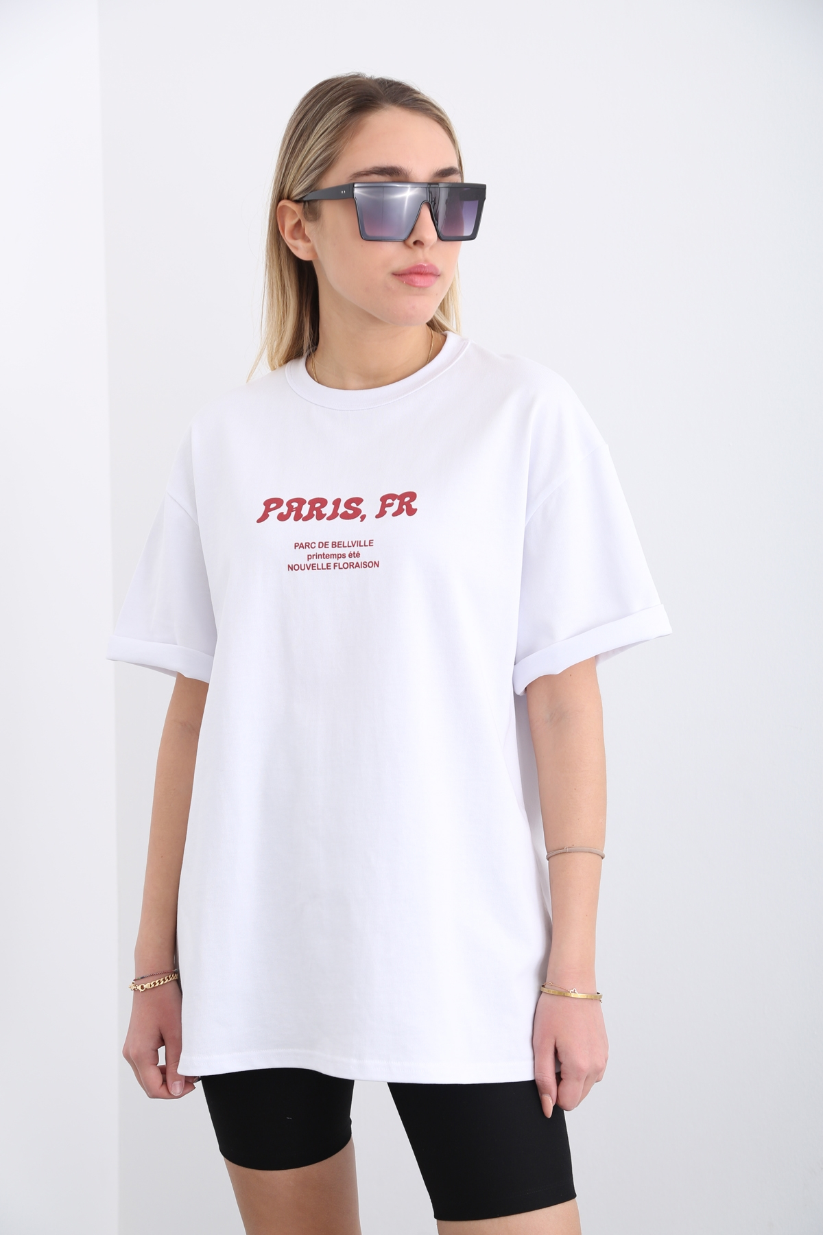 Beyaz Paris Baskılı Tshirt 