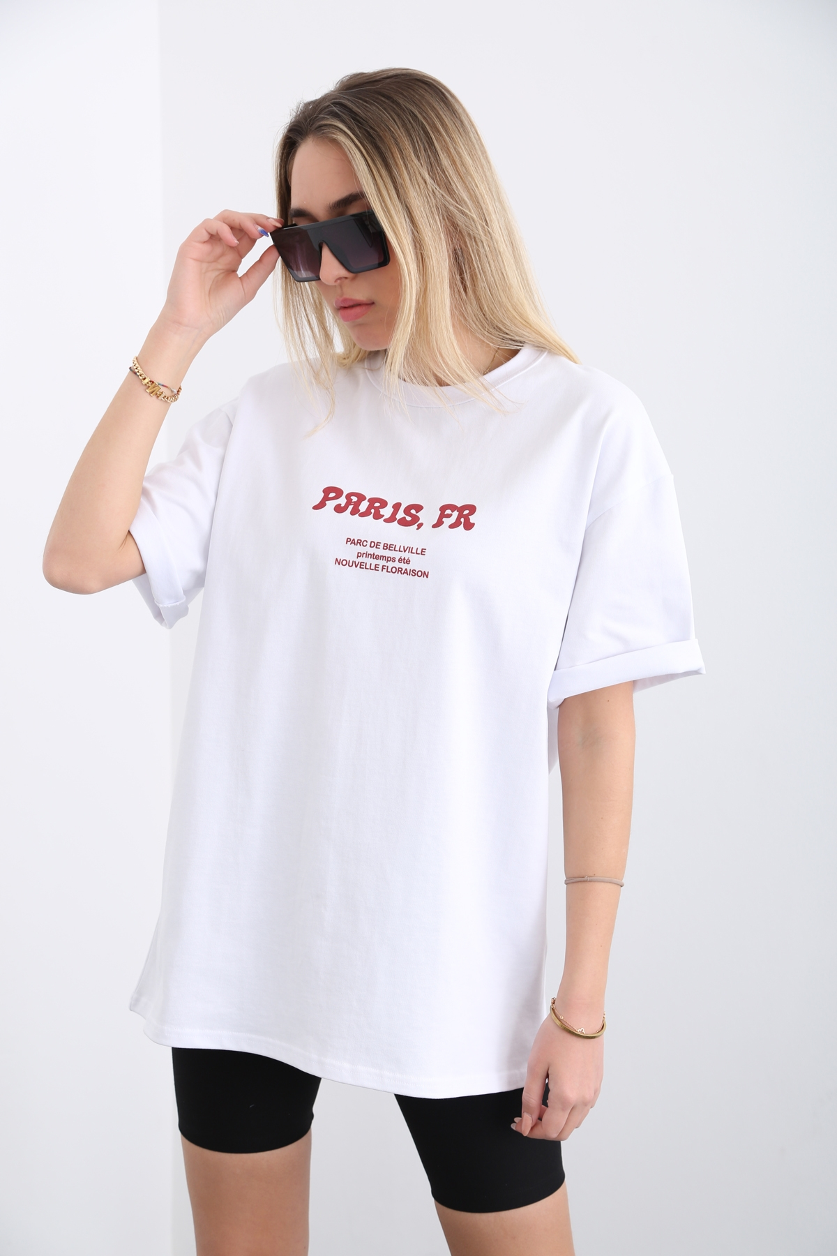Beyaz Paris Baskılı Tshirt 