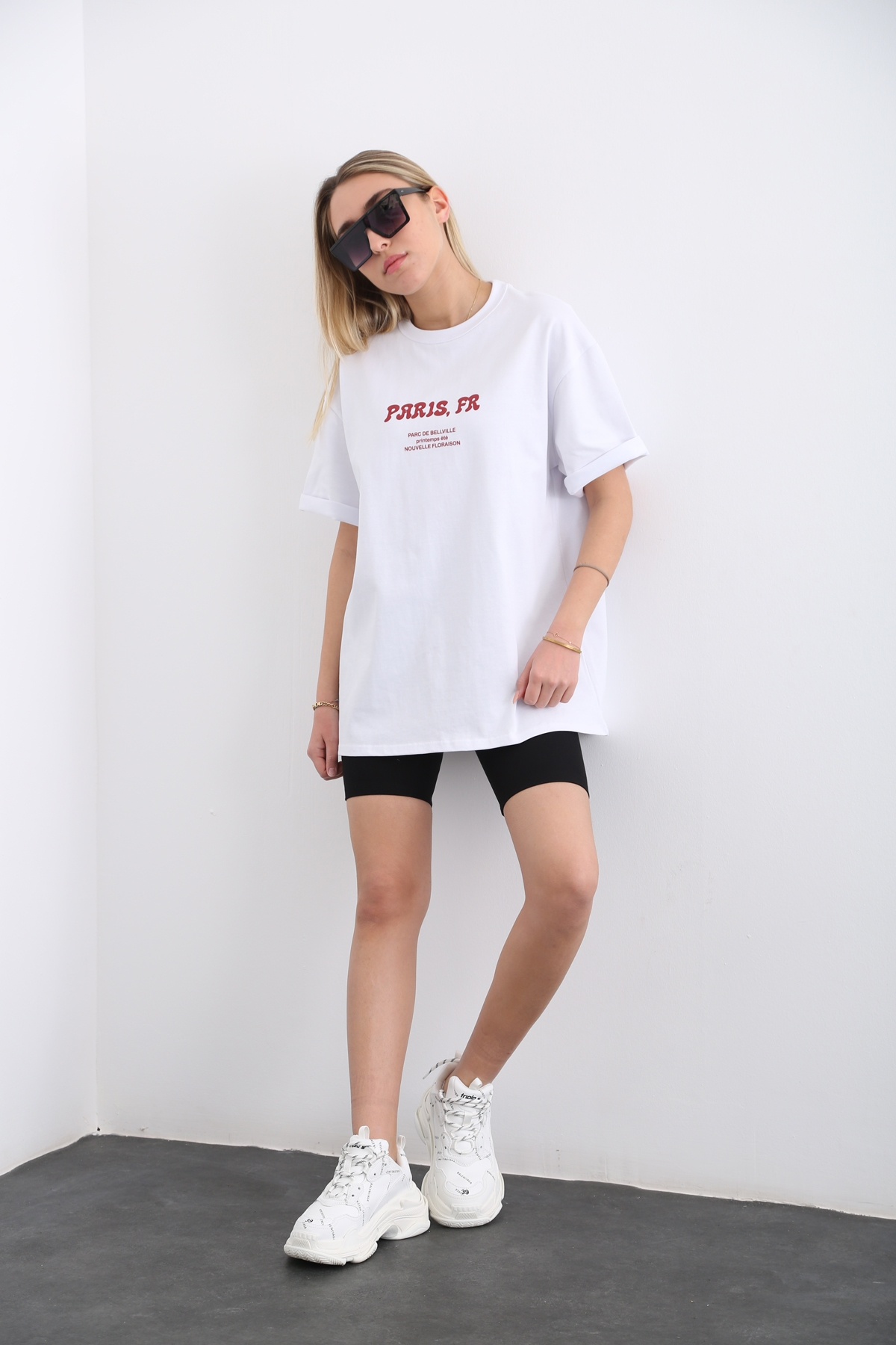 Beyaz Paris Baskılı Tshirt 