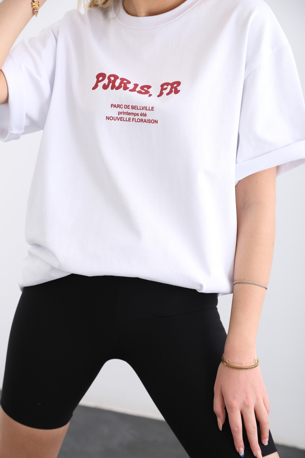 Beyaz Paris Baskılı Tshirt 