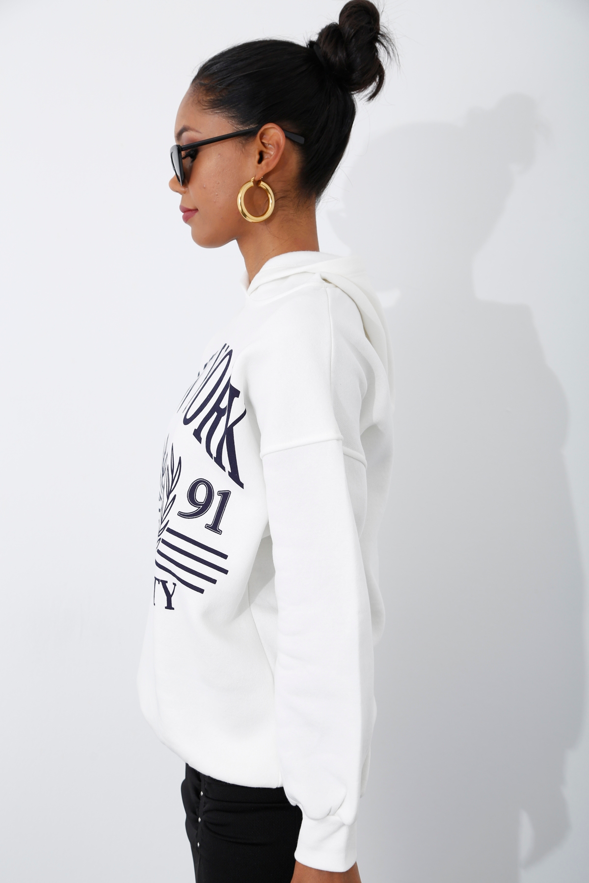 Beyaz Şardonlu Baskılı Sweatshirt 3606