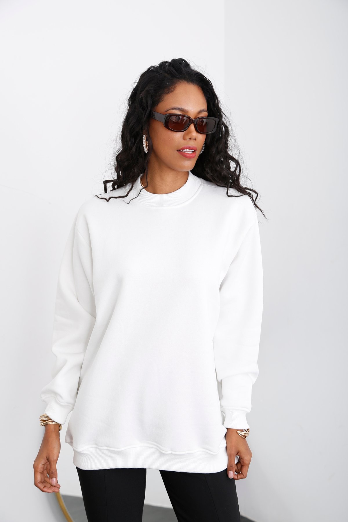 Beyaz Şardonlu Boyfriend Sweatshirt 0100