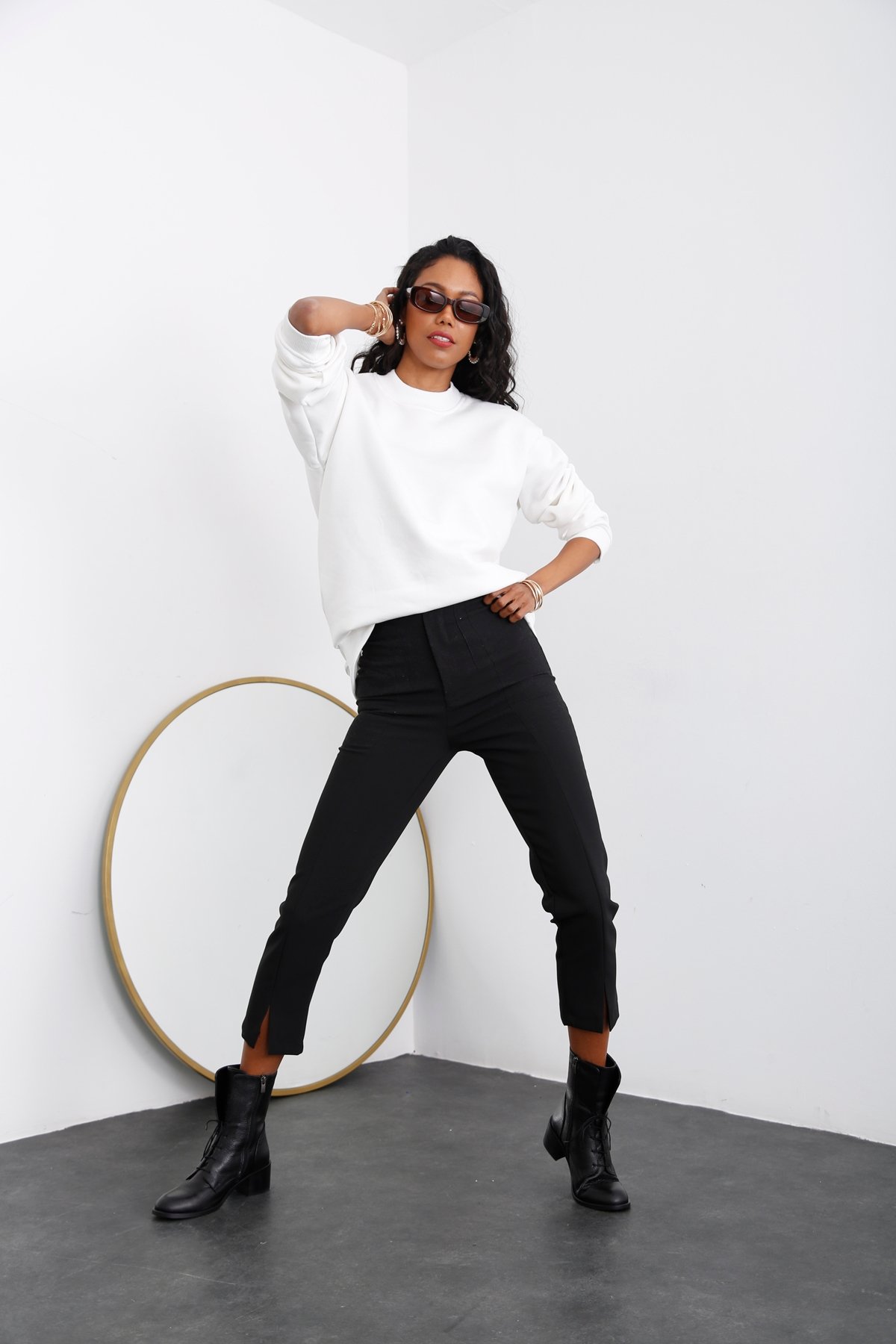 Beyaz Şardonlu Boyfriend Sweatshirt 0100