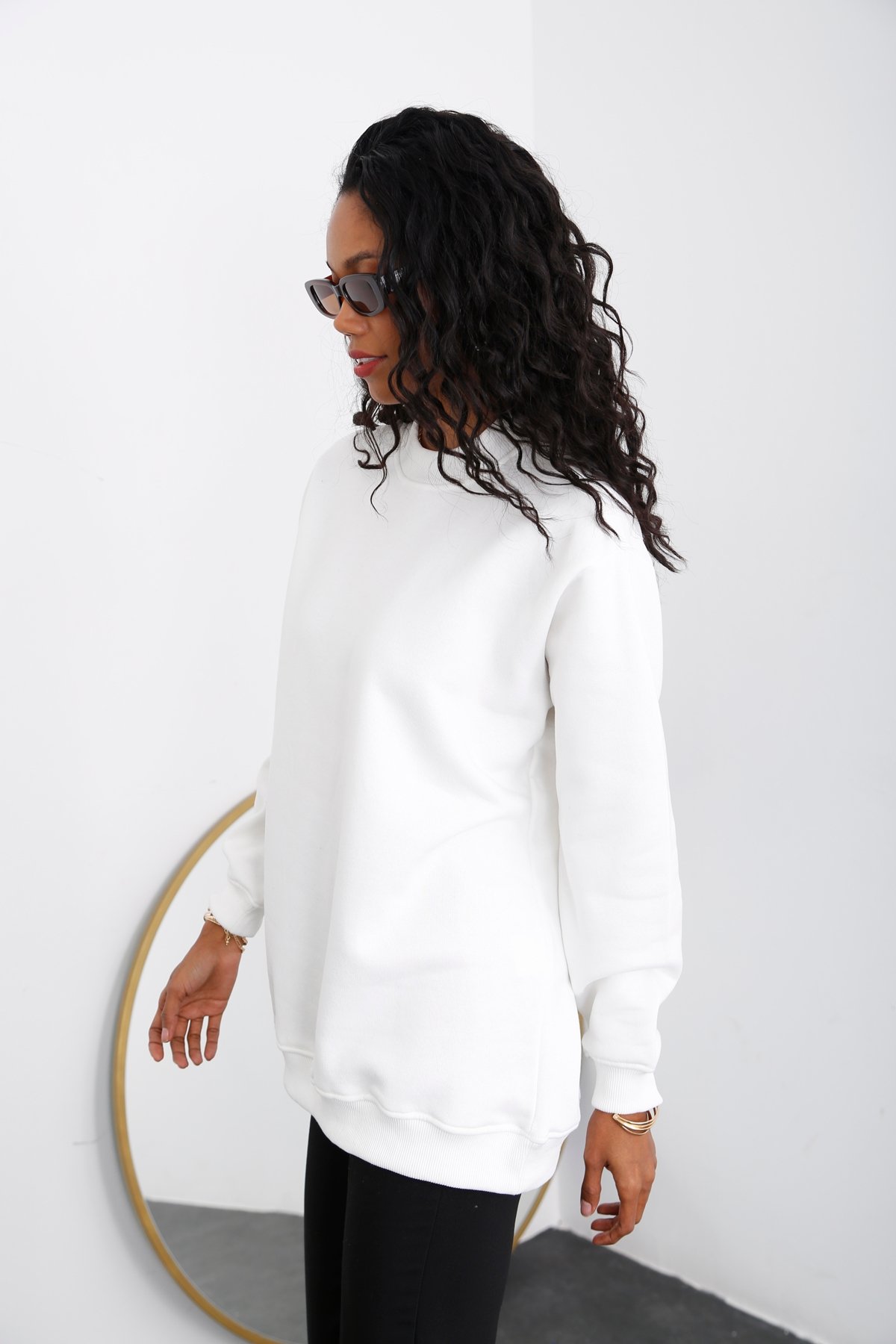 Beyaz Şardonlu Boyfriend Sweatshirt 0100