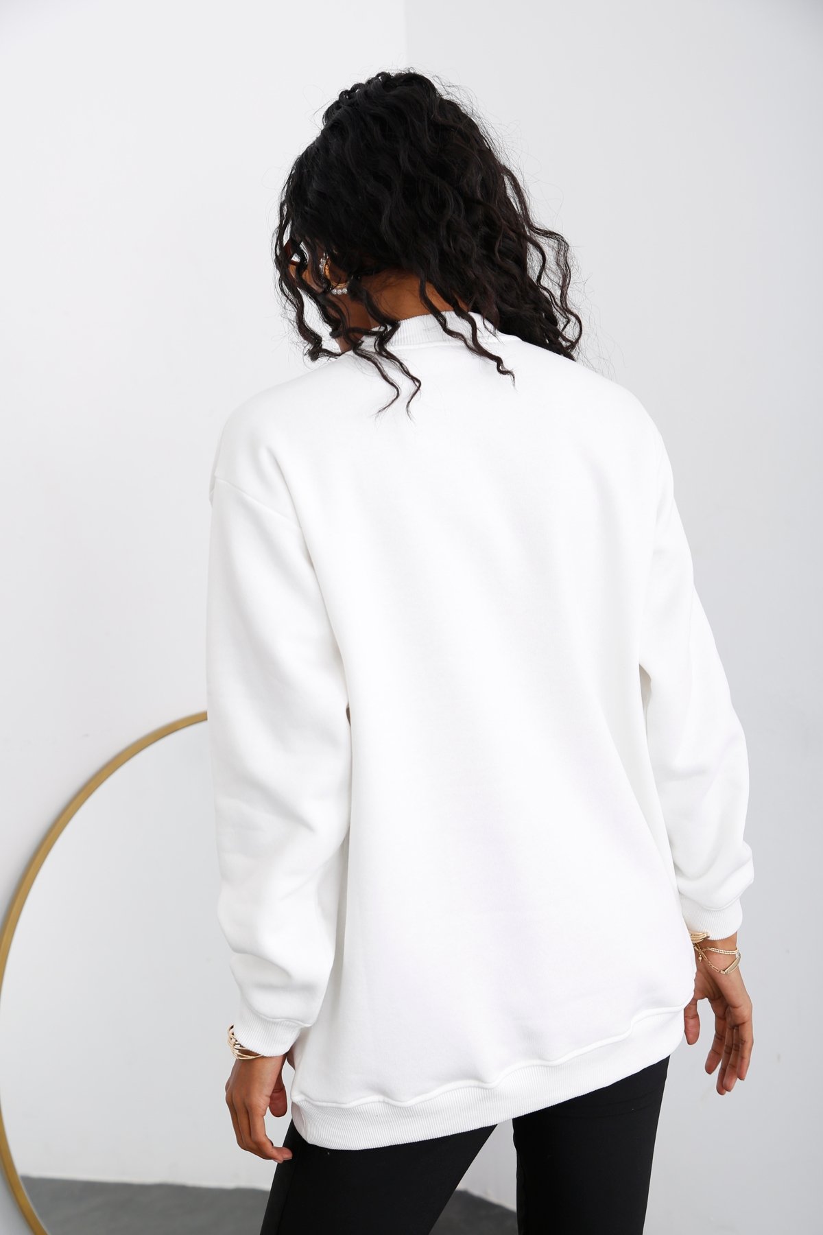 Beyaz Şardonlu Boyfriend Sweatshirt 0100