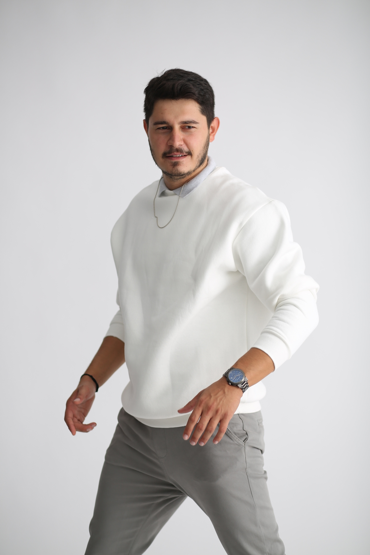 Beyaz Şardonlu Sweatshirt K-201-21