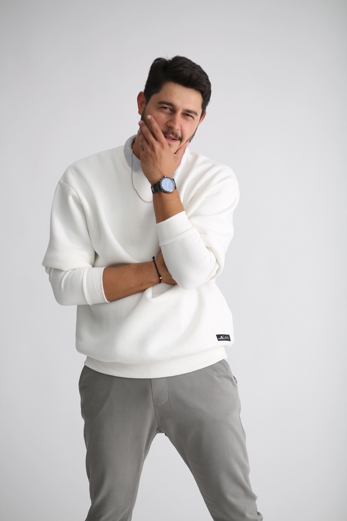 Beyaz Şardonlu Sweatshirt K-201-21