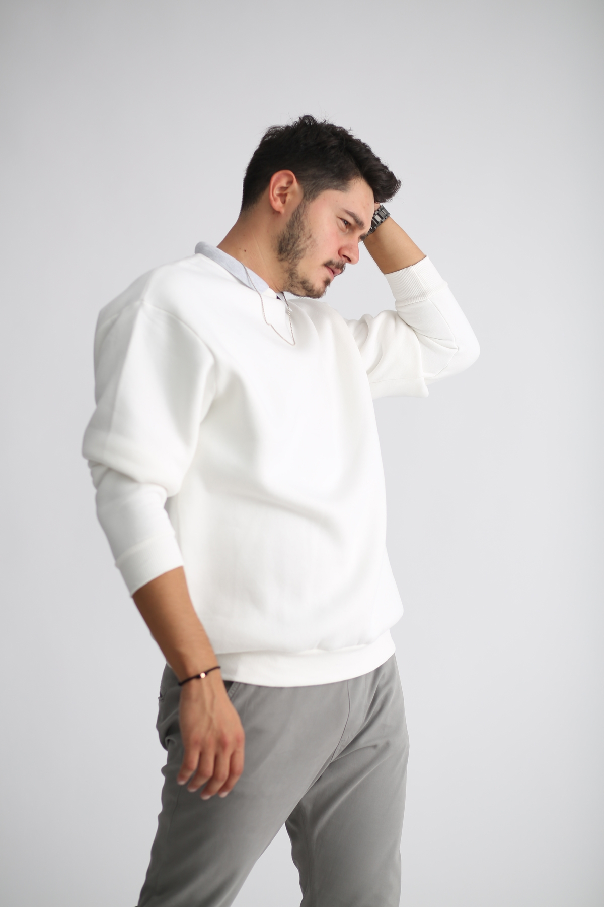 Beyaz Şardonlu Sweatshirt K-201-21