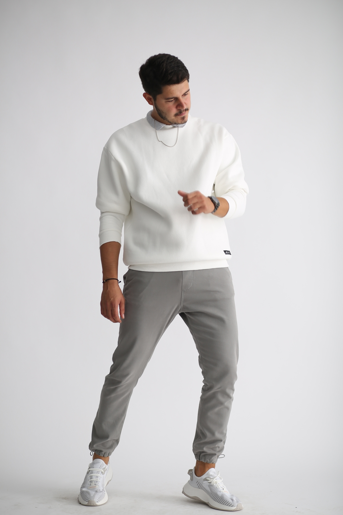 Beyaz Şardonlu Sweatshirt K-201-21