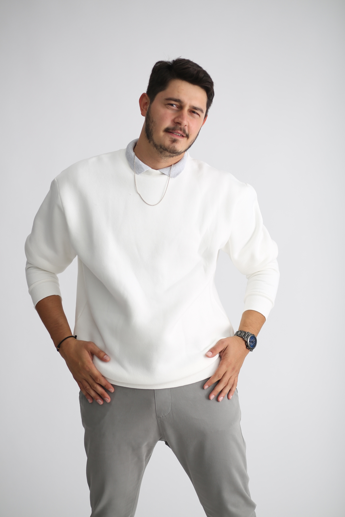 Beyaz Şardonlu Sweatshirt K-201-21