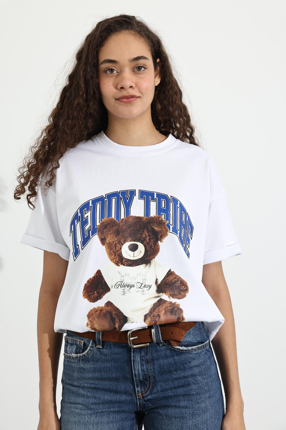 Beyaz Teddy Baskılı Tişört 