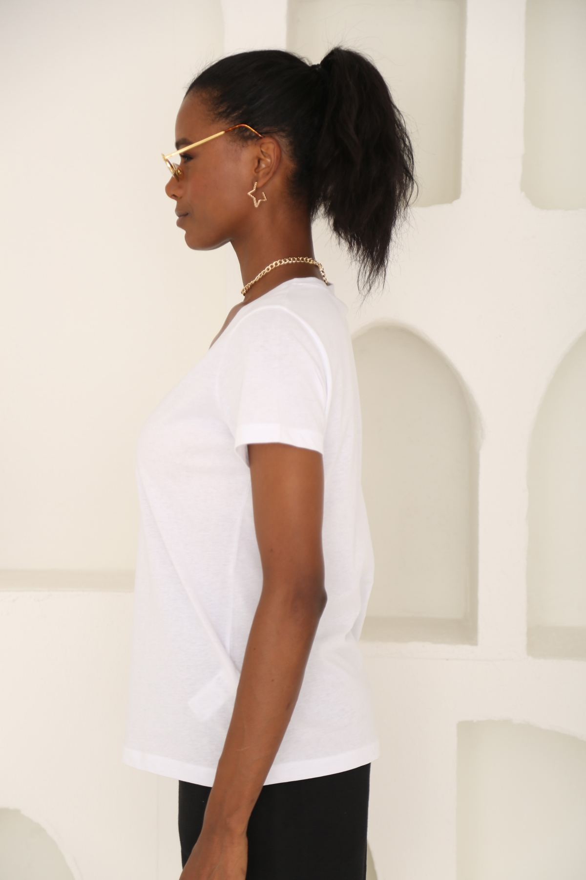 Beyaz Ultra Soft V Yaka Tshirt 