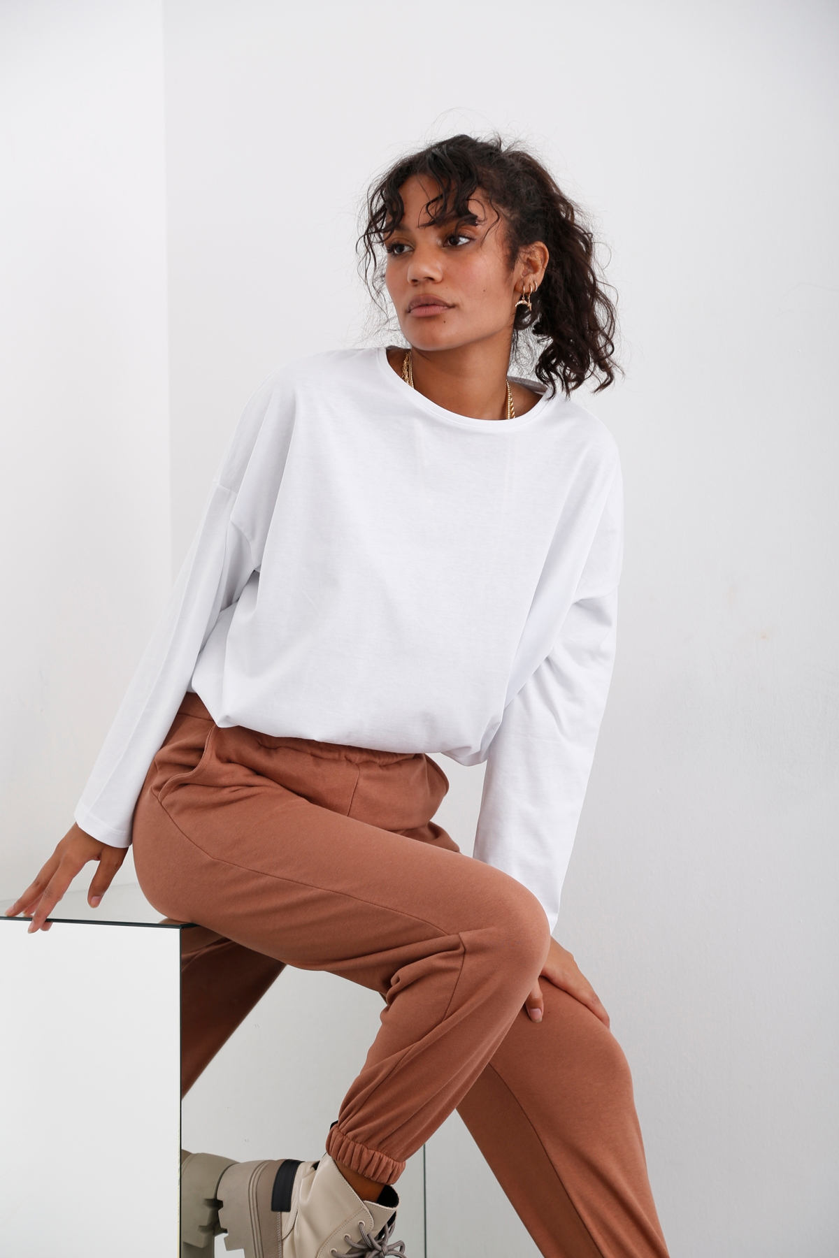 Beyaz Uzun Kol Oversize Tshirt 0106