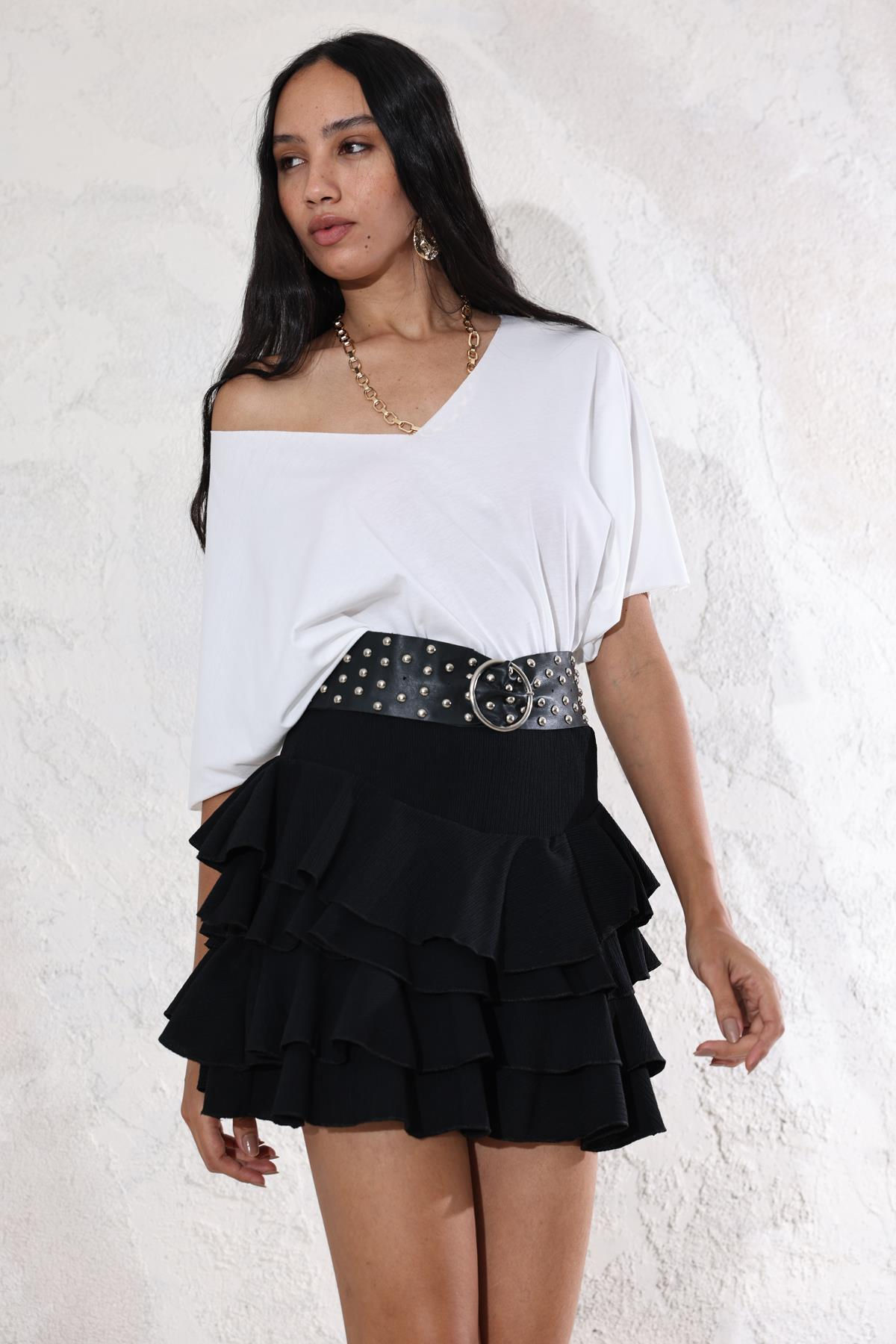 Beyaz V Yaka Oversize Tişört 0294