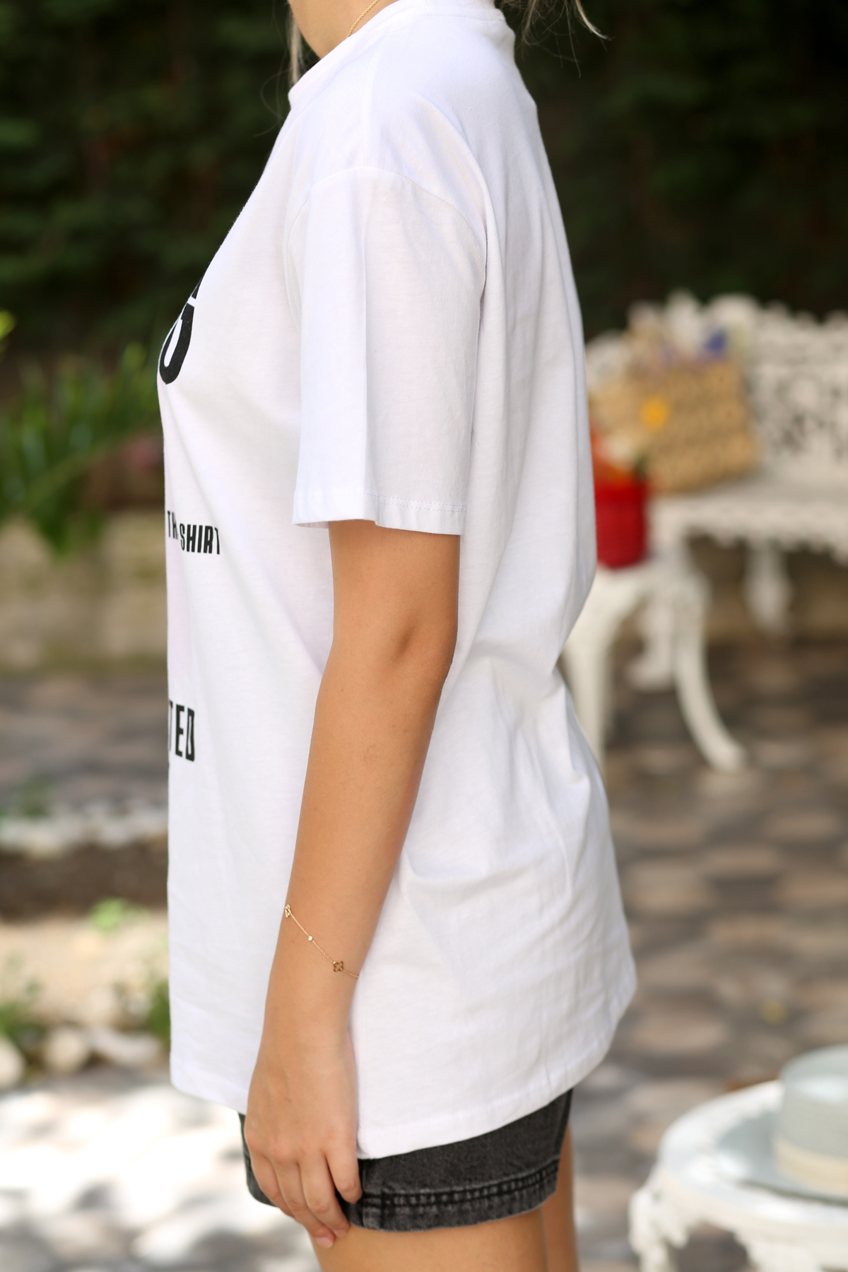 Beyaz Warning Baskılı Tshirt 3145