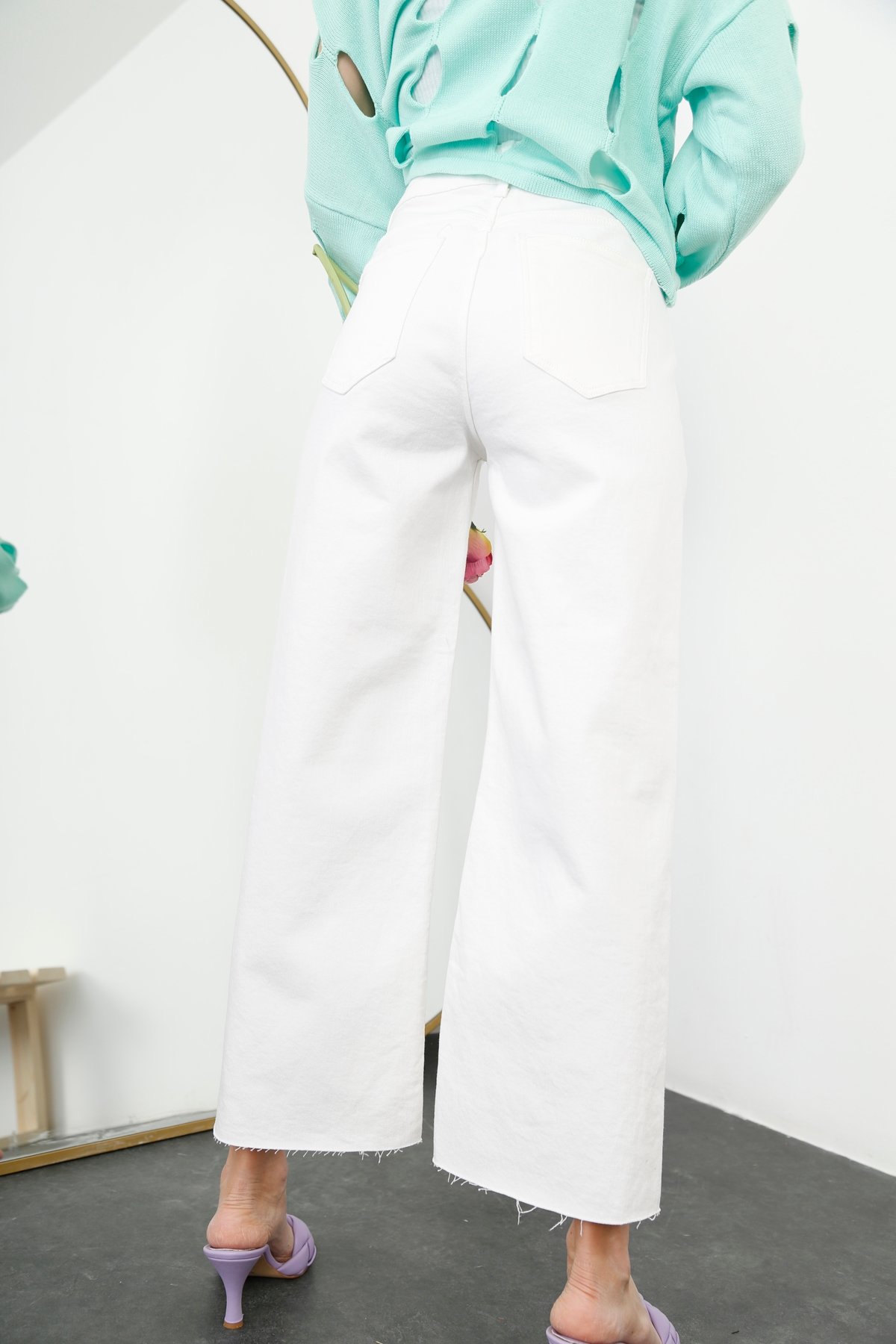 Beyaz Yüksek Bel Culotte Jean 