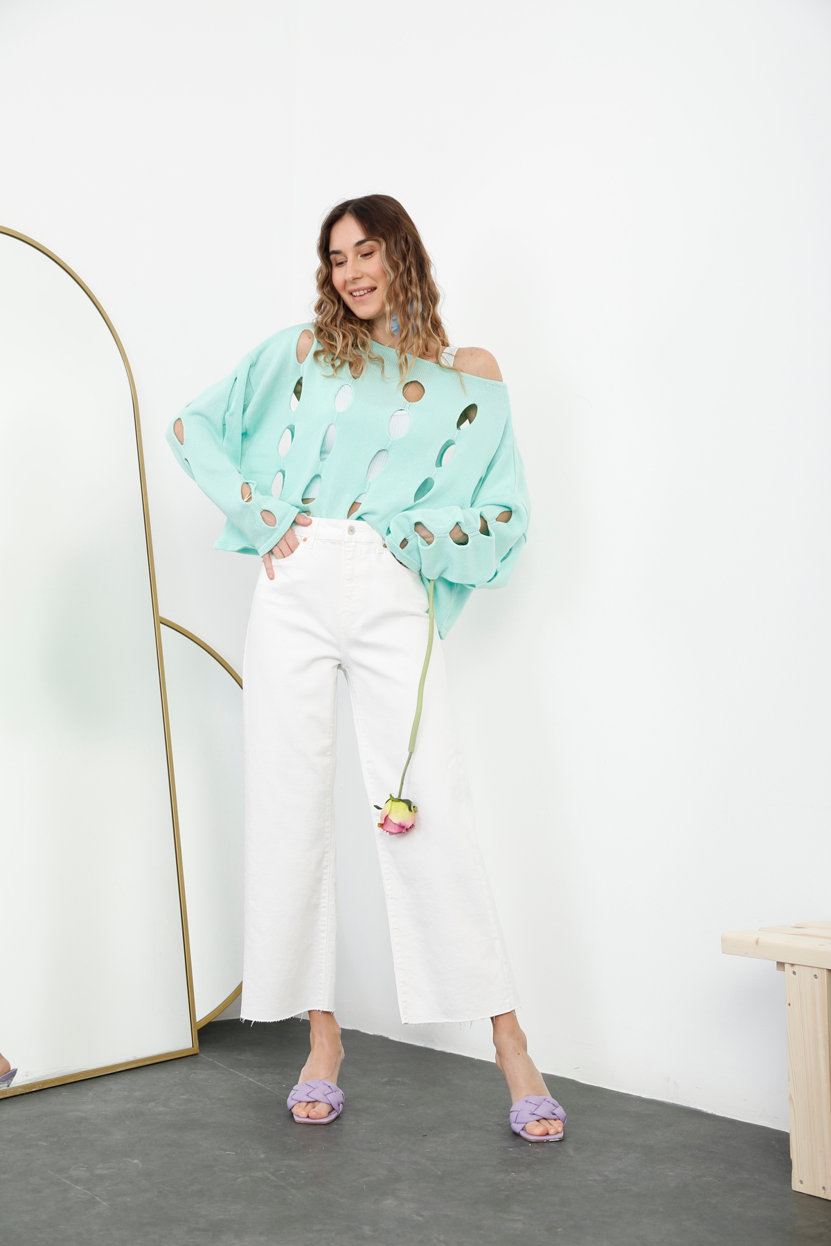 Beyaz Yüksek Bel Culotte Jean 