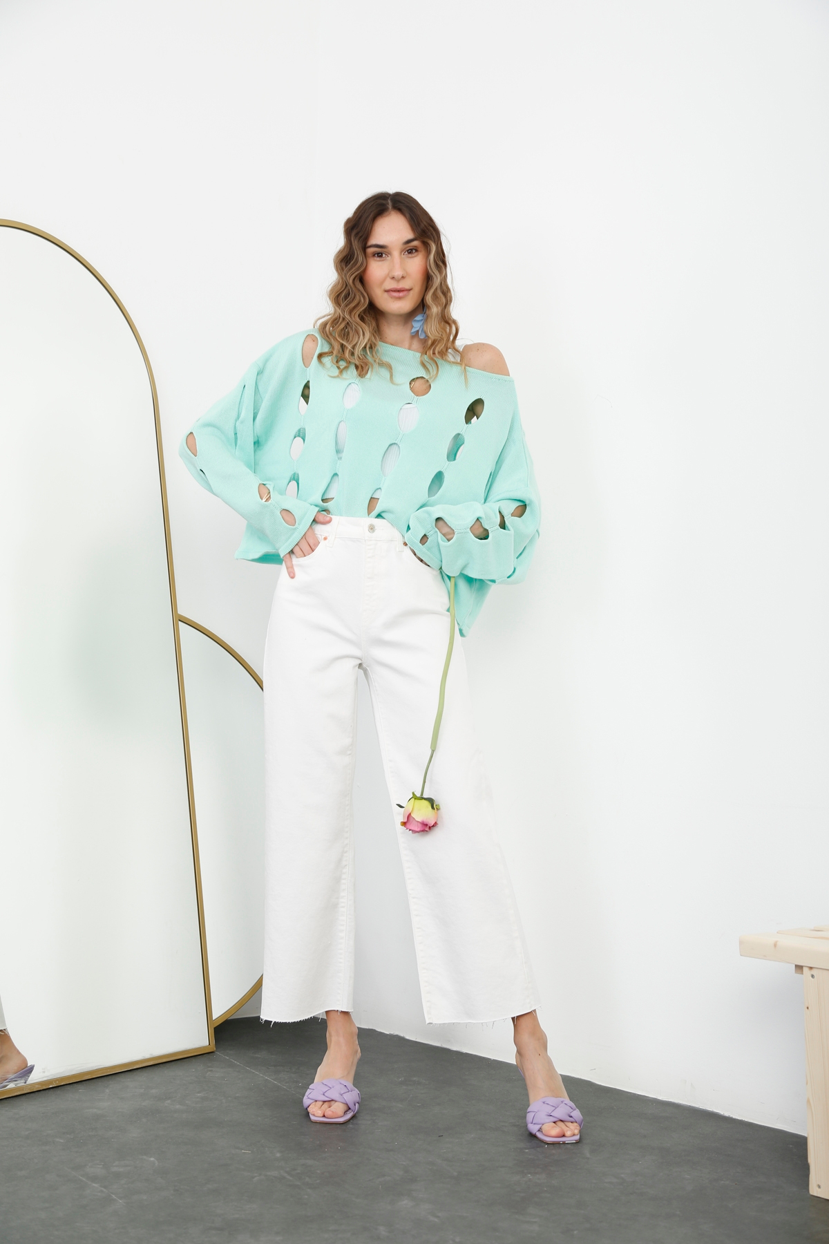 Beyaz Yüksek Bel Culotte Jean 