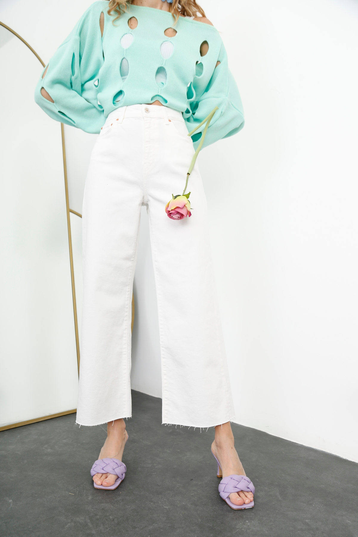 Beyaz Yüksek Bel Culotte Jean 