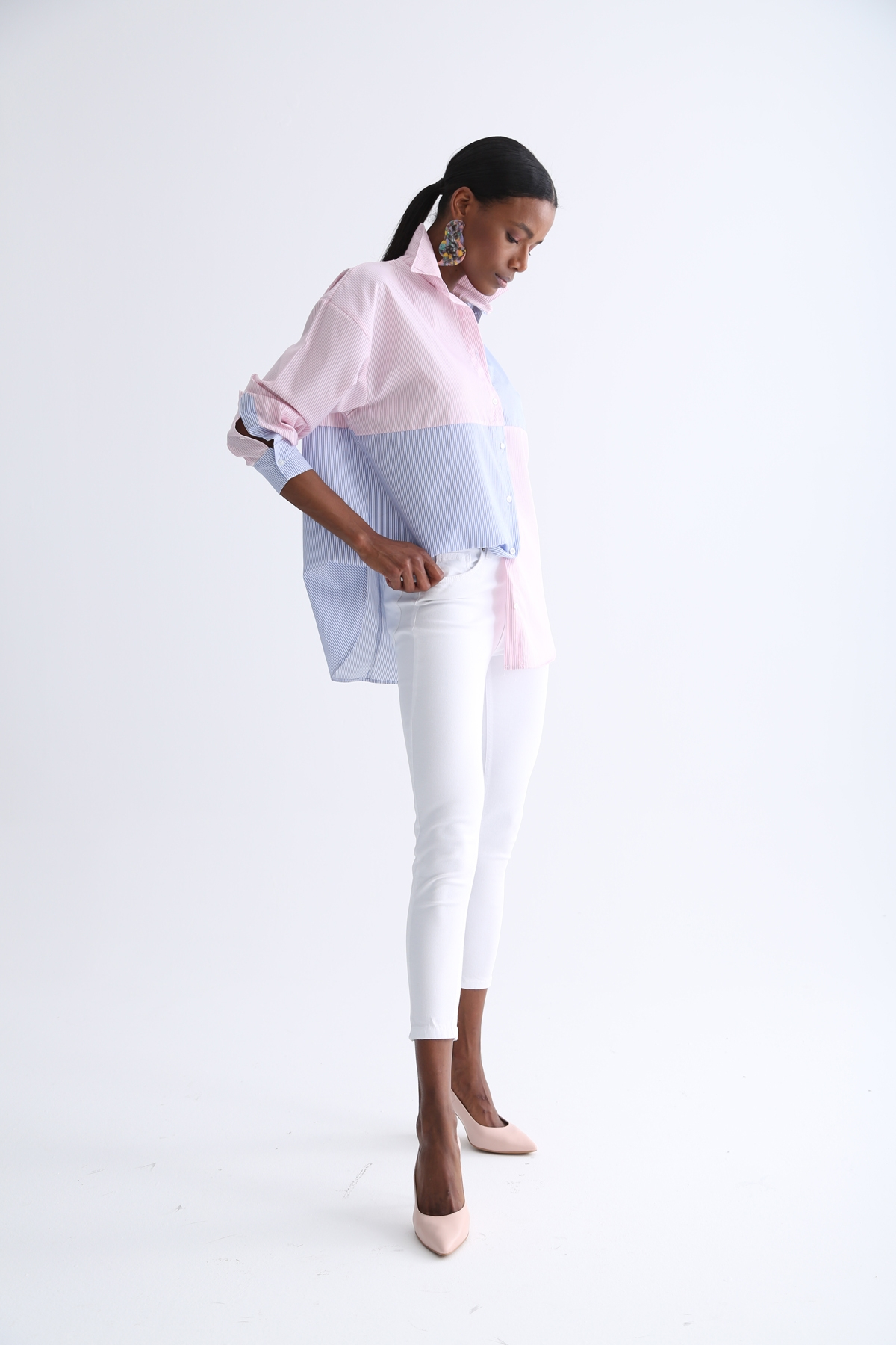 Beyaz Yüksek Bel Toparlayan Slim Fit Jean 