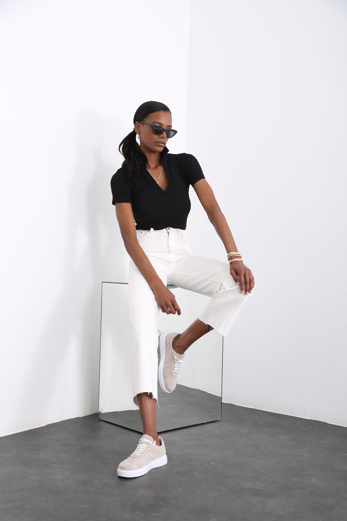 Beyaz Yüksek Bel Wide Leg Jean 