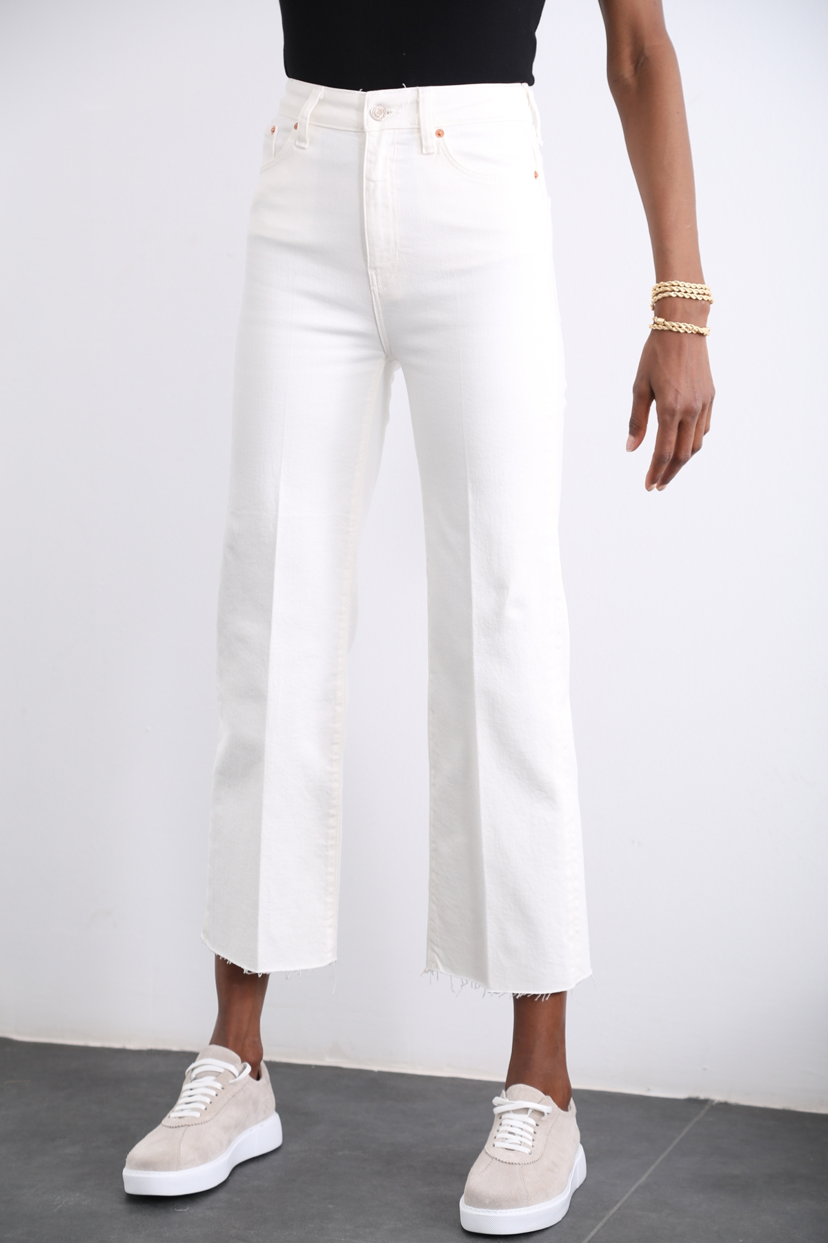 Beyaz Yüksek Bel Wide Leg Jean 