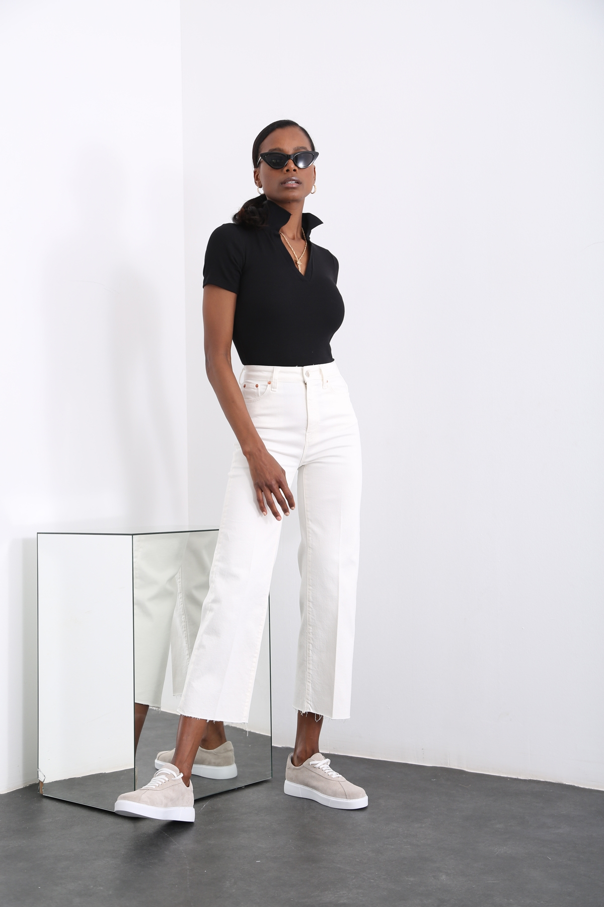 Beyaz Yüksek Bel Wide Leg Jean 