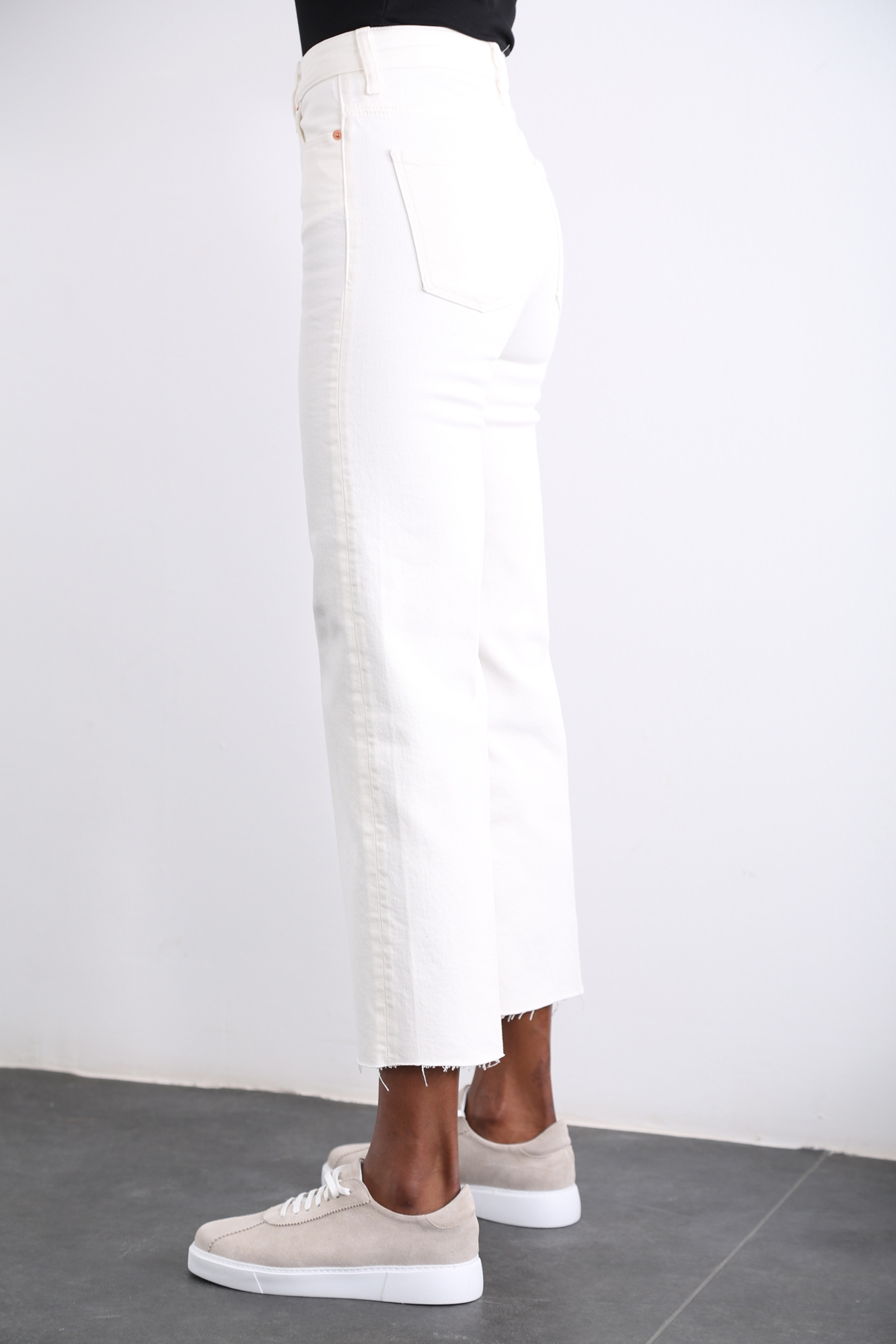 Beyaz Yüksek Bel Wide Leg Jean 