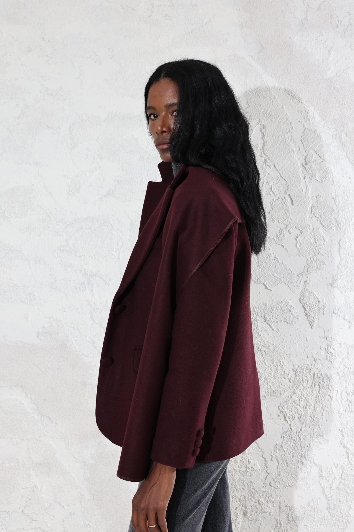 Bordo Atkılı Kaşe Blazer Ceket 509054