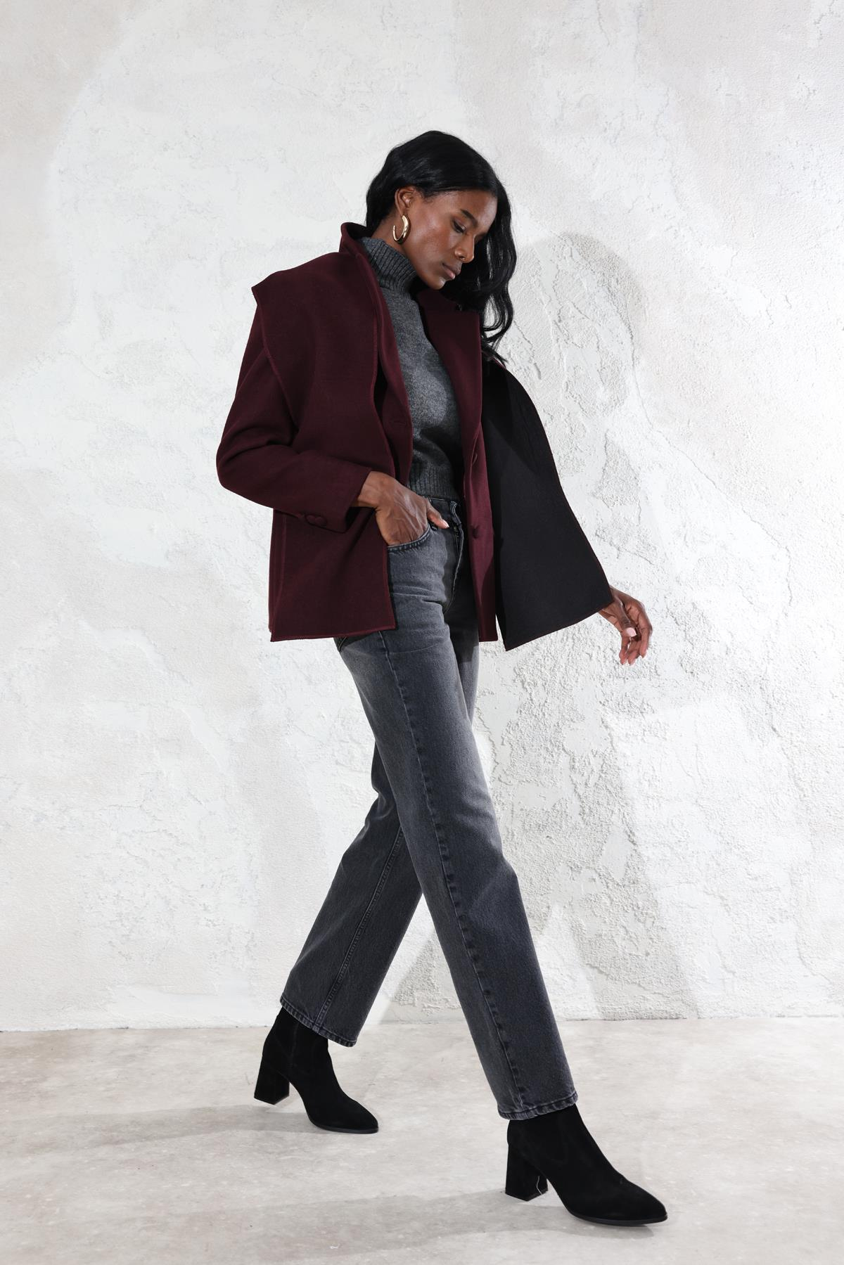 Bordo Atkılı Kaşe Blazer Ceket 509054