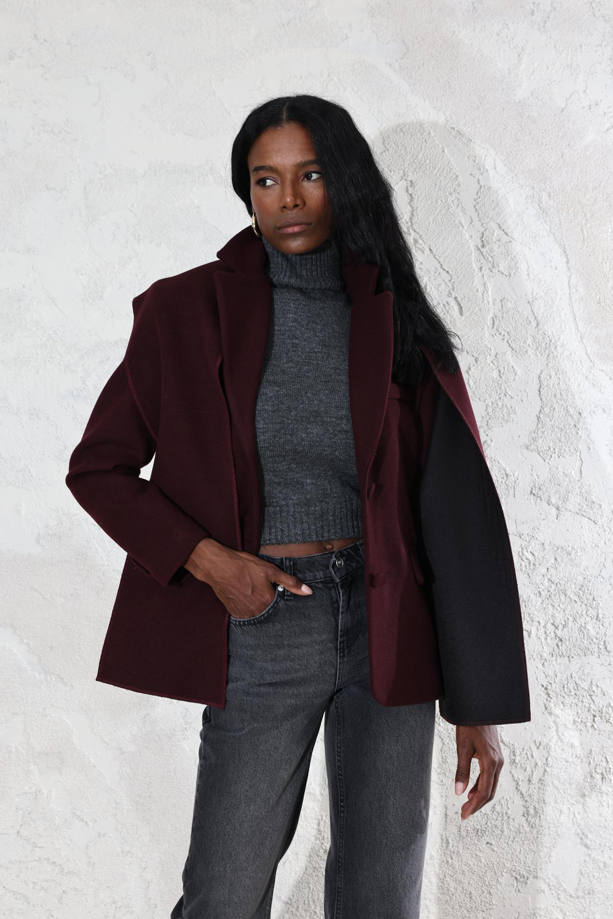 Bordo Atkılı Kaşe Blazer Ceket 509054