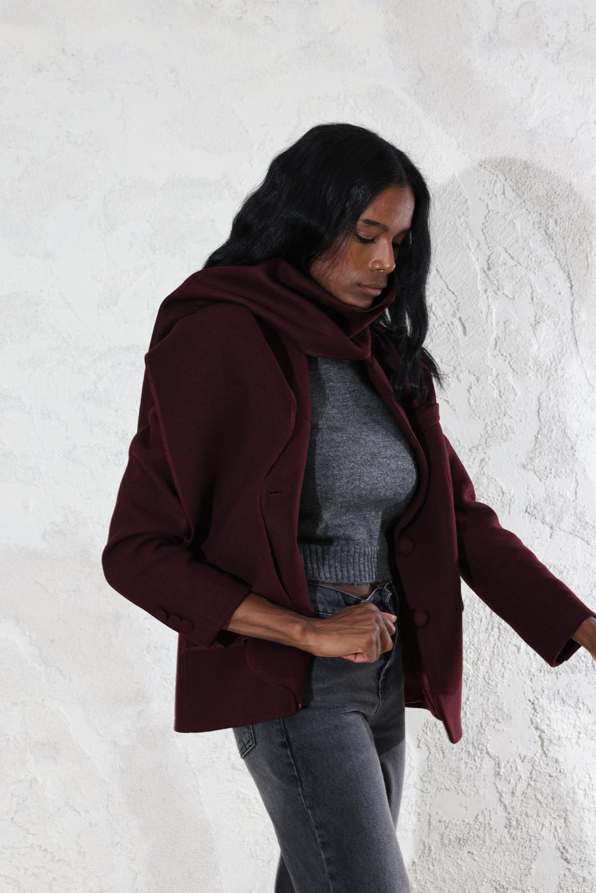 Bordo Atkılı Kaşe Blazer Ceket 509054