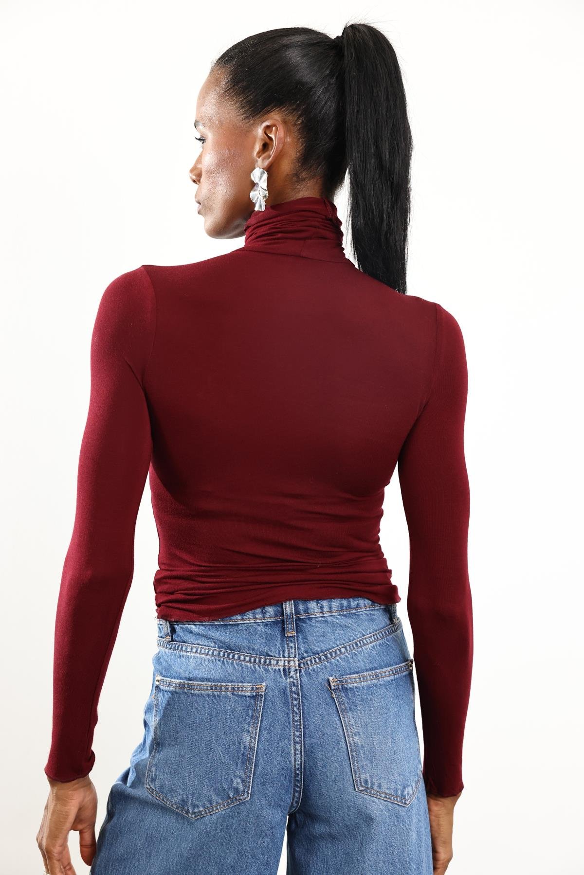 Bordo Boğazlı Transparan Bluz 25226
