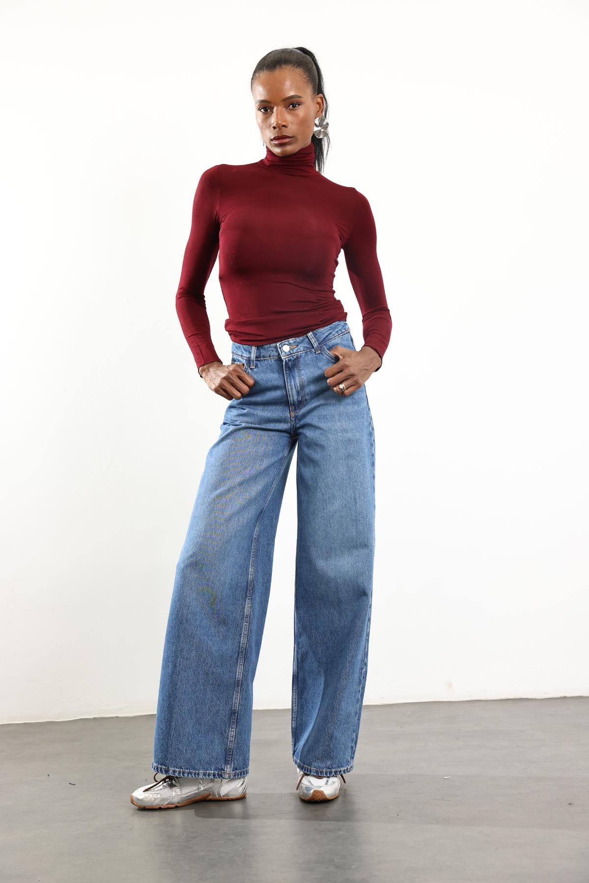 Bordo Boğazlı Transparan Bluz 25226