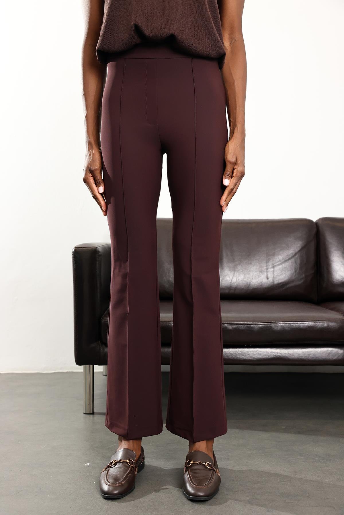 Bordo Çimalı Kumaş Pantolon 