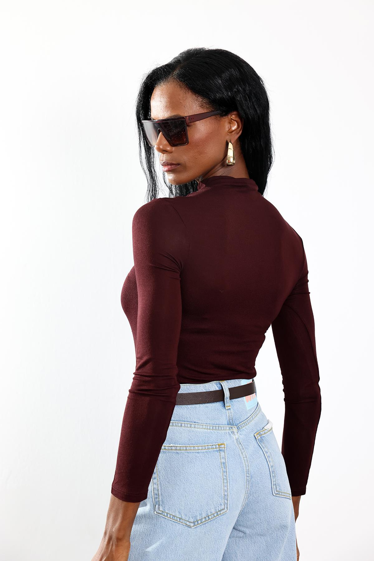 Bordo Dik Yaka Bluz 17161