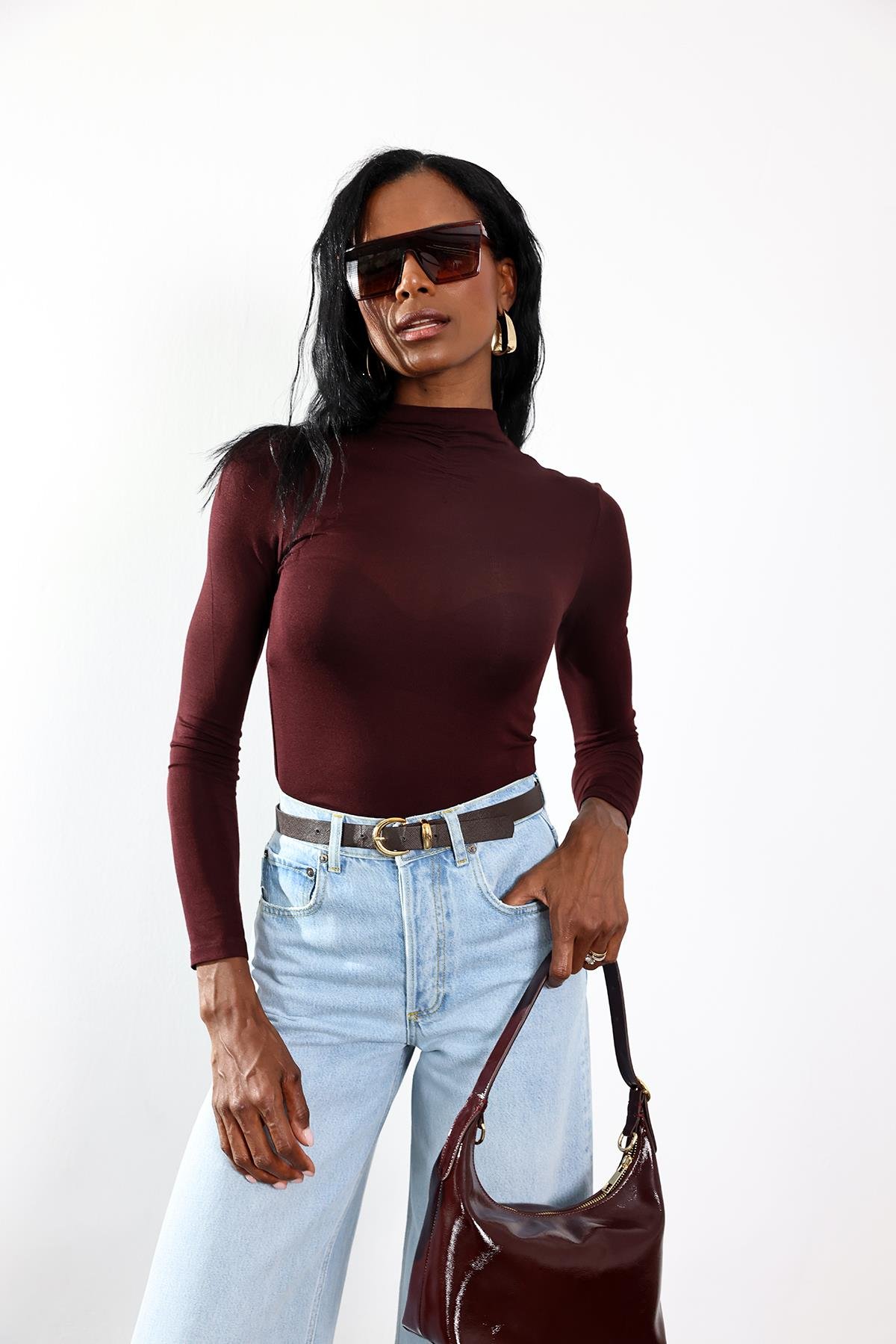 Bordo Dik Yaka Bluz 17161