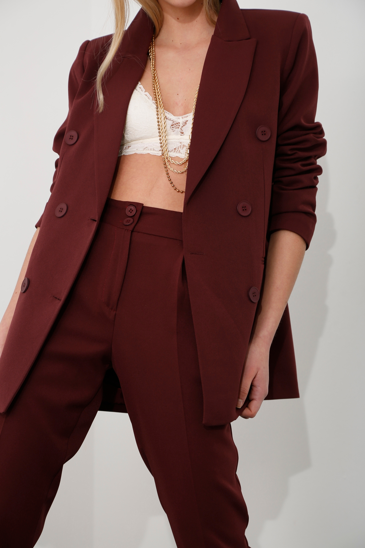 Bordo Dört Düğme Ceket Takım 43435