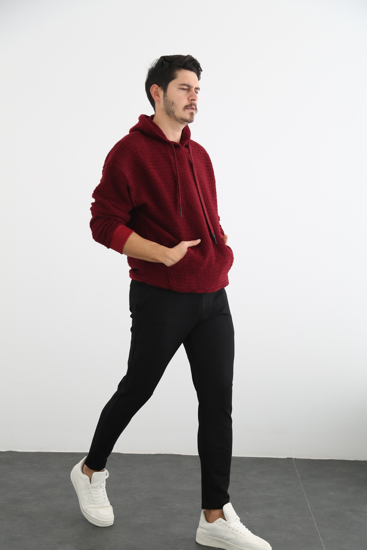 Bordo Erkek Kanguru Cep Sweatshirt 21519
