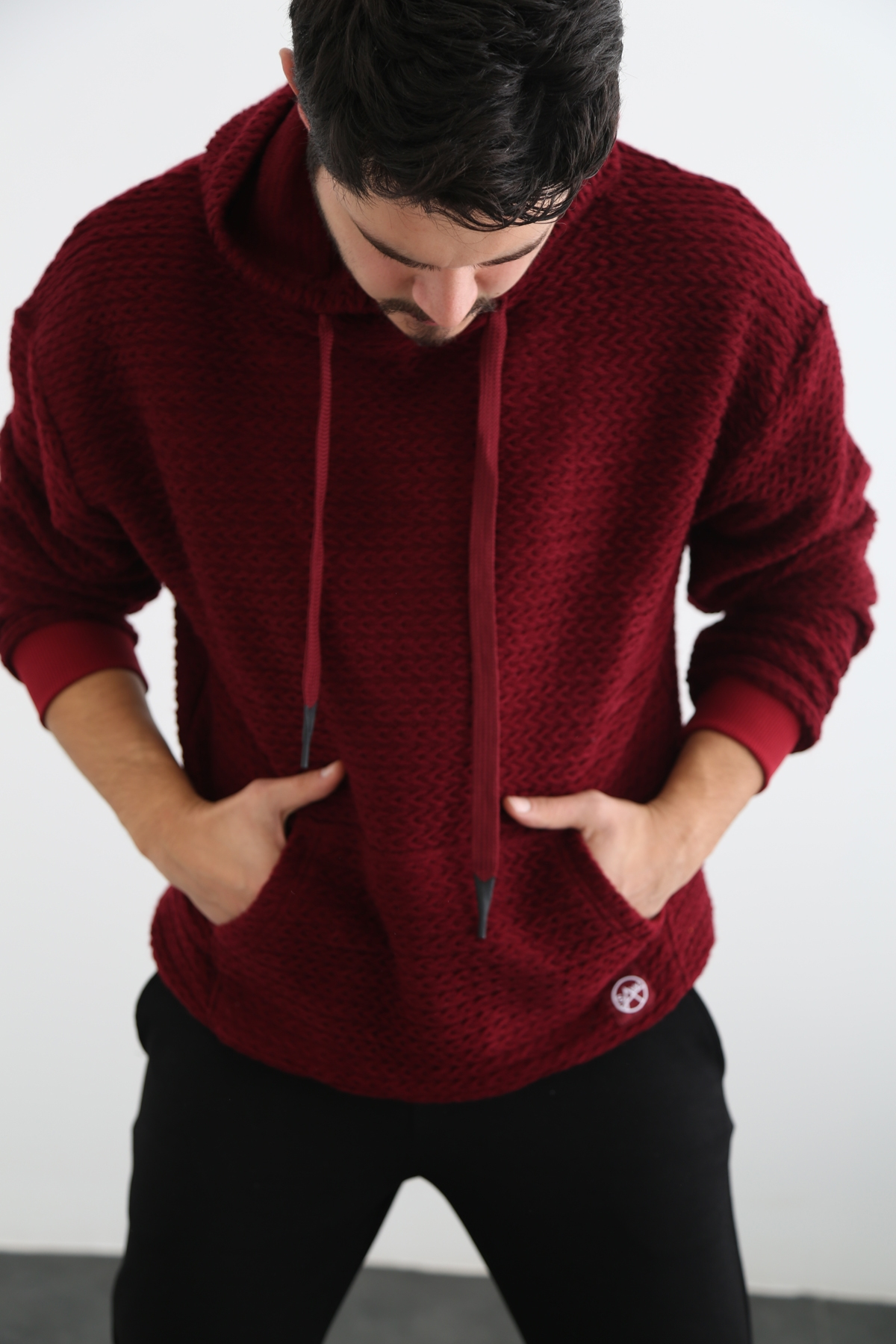 Bordo Erkek Kanguru Cep Sweatshirt 21519