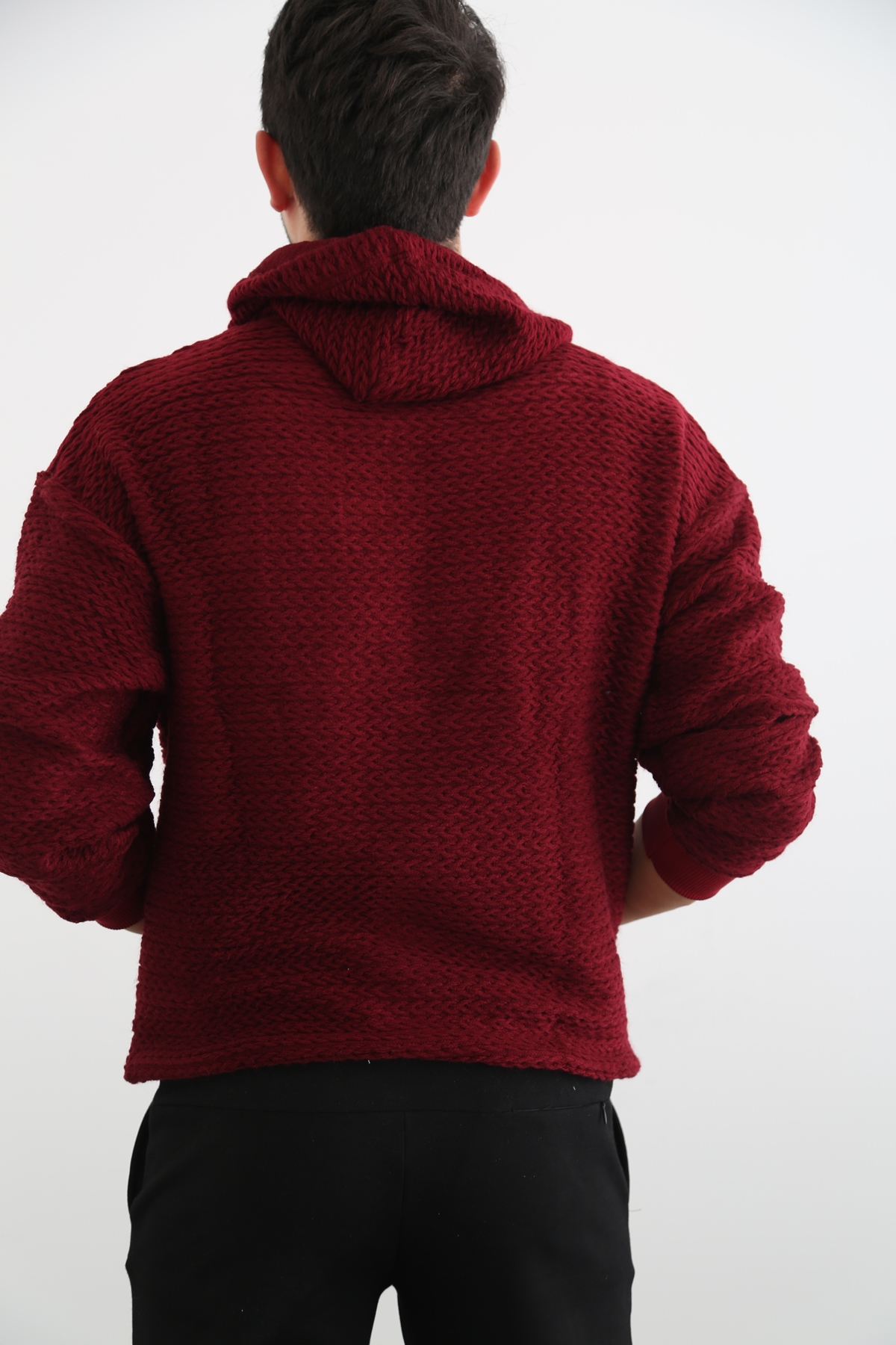 Bordo Erkek Kanguru Cep Sweatshirt 21519