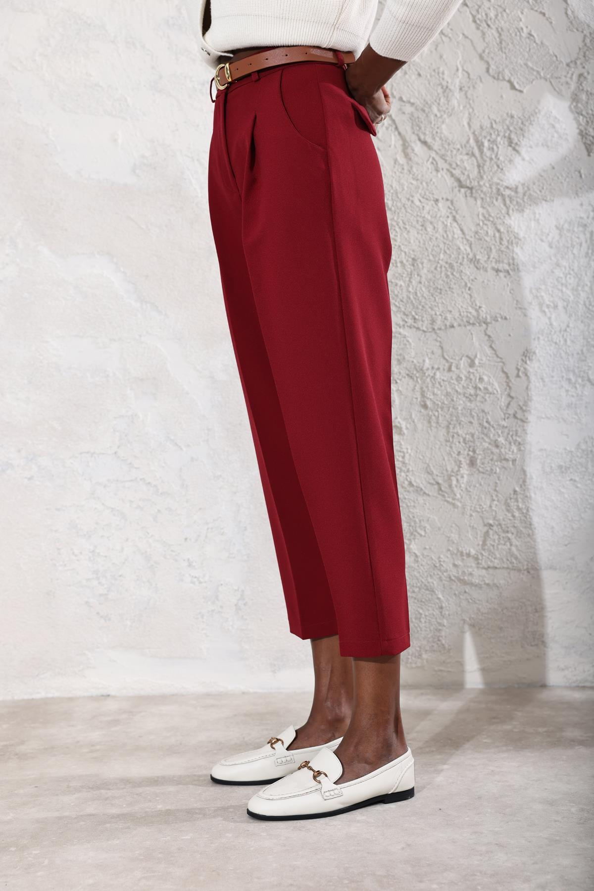 Bordo Kemerli Havuç Pantolon 50938