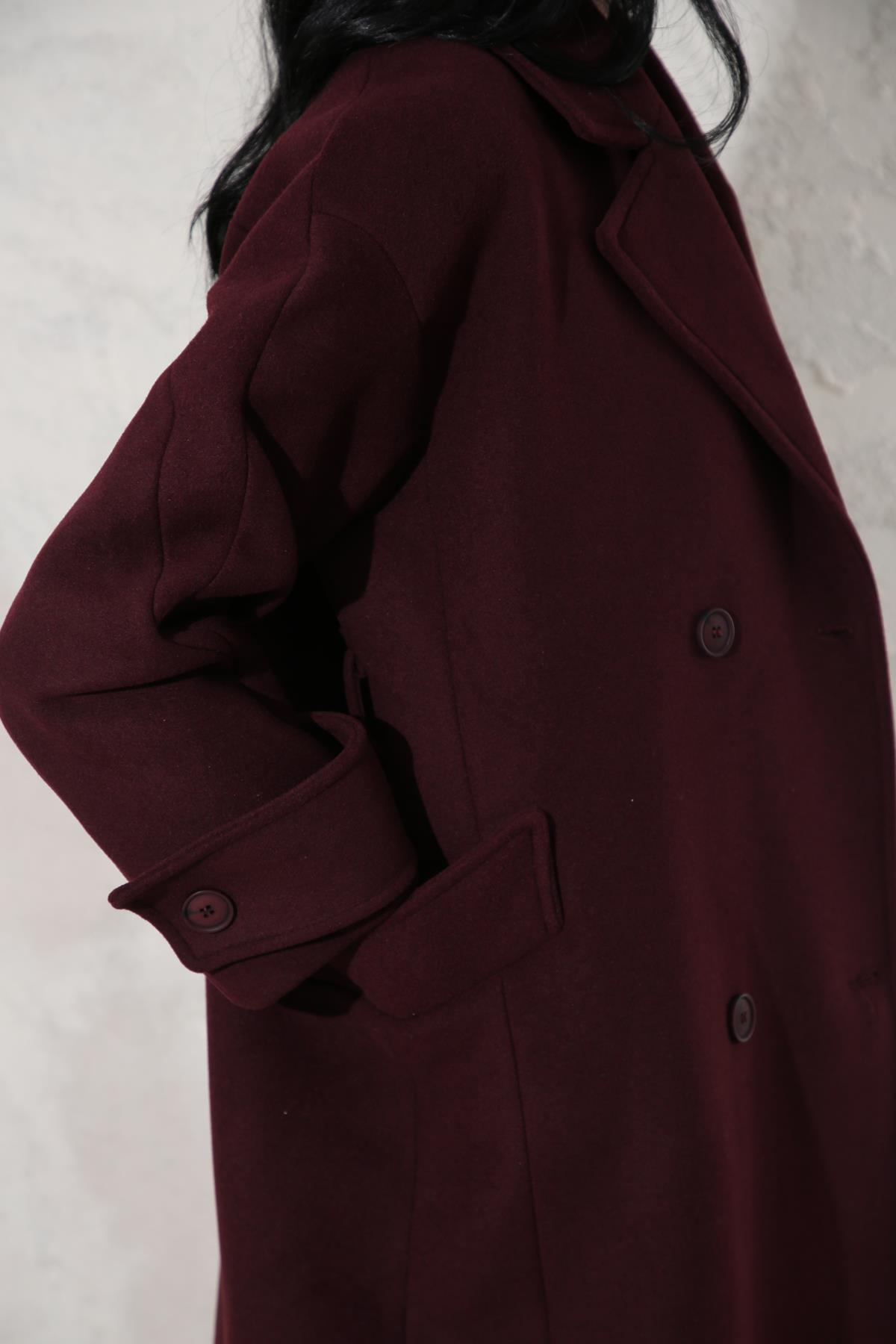 Bordo Kuşaklı Kruvaze Palto 509029