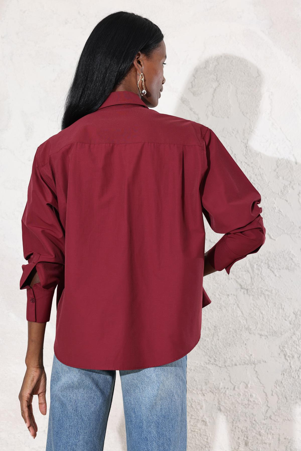 Bordo Oversize Tek Cepli Gömlek 0019